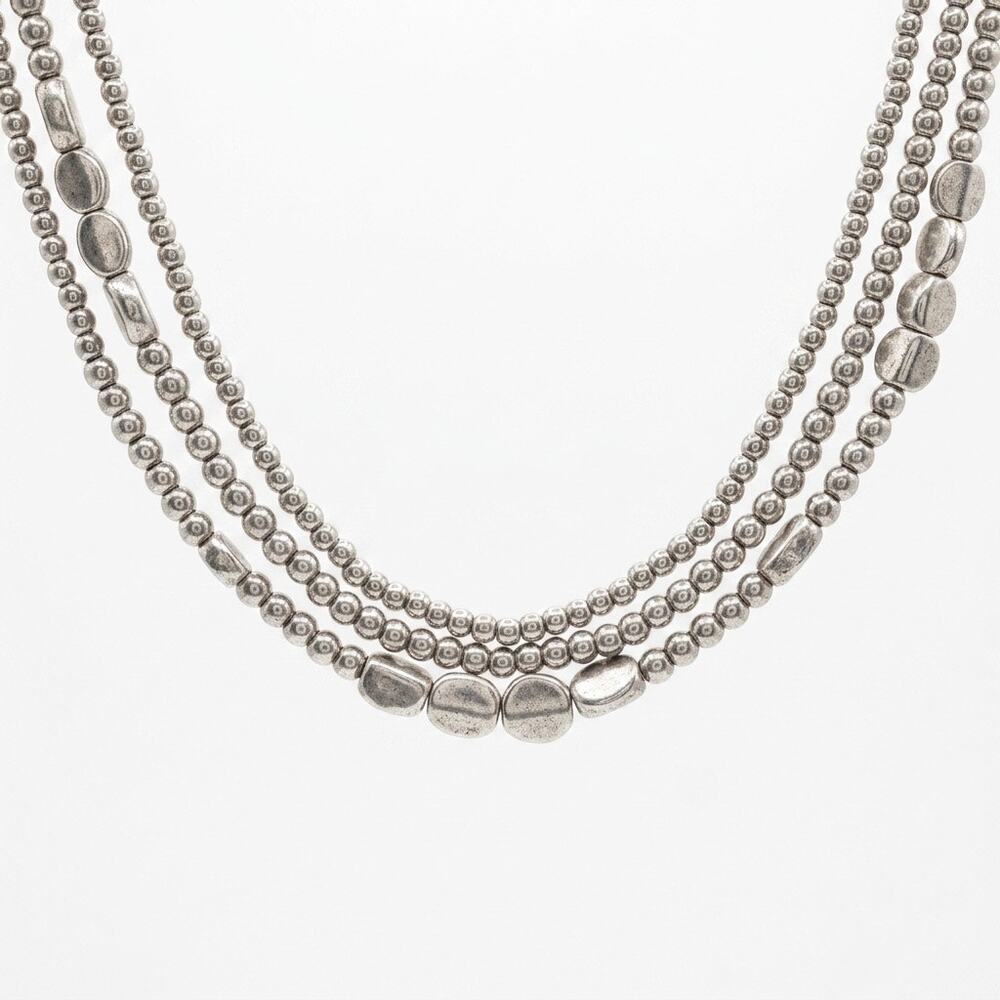 Lucky Brand Silver-Tone Multi-Strand Beaded Necklace 12” - 15” - Picture 2 of 4